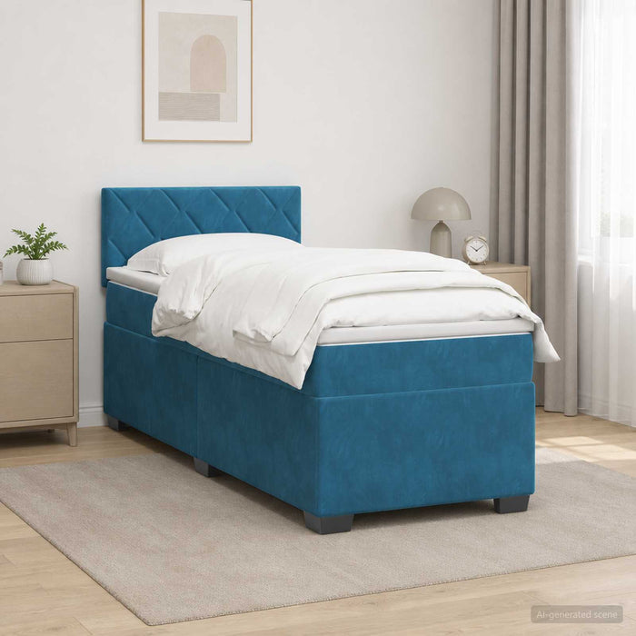 Pat box spring cu saltea și LED albastru 100 x 200 cm Catifea WALTI