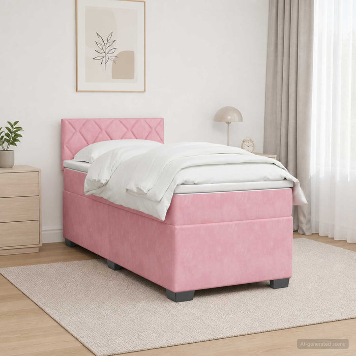 Pat box spring cu saltea și LED Roz 80 x 200 cm Catifea - WALTI WALTI