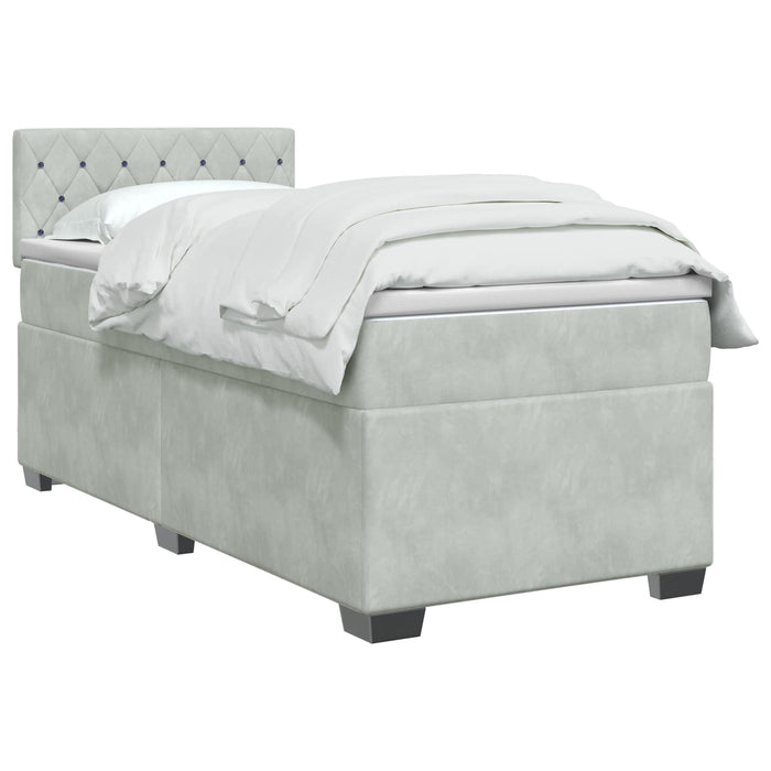 Pat box spring cu saltea și LED Gri deschis 90 x 190 cm Catifea WALTI