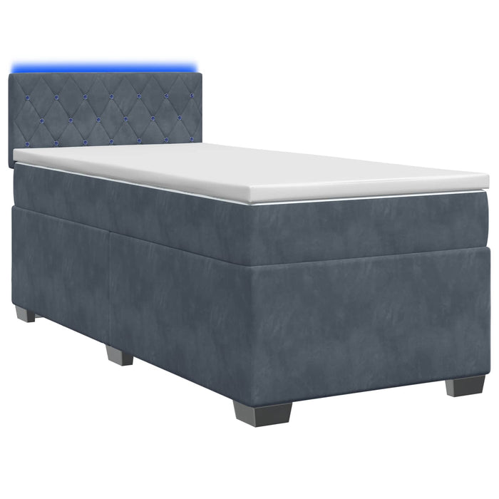 Pat box spring cu saltea și LED Gri închis 90 x 190 cm Catifea WALTI