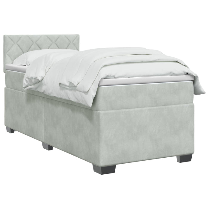 Pat box spring cu saltea și LED Gri deschis 90 x 190 cm Catifea WALTI