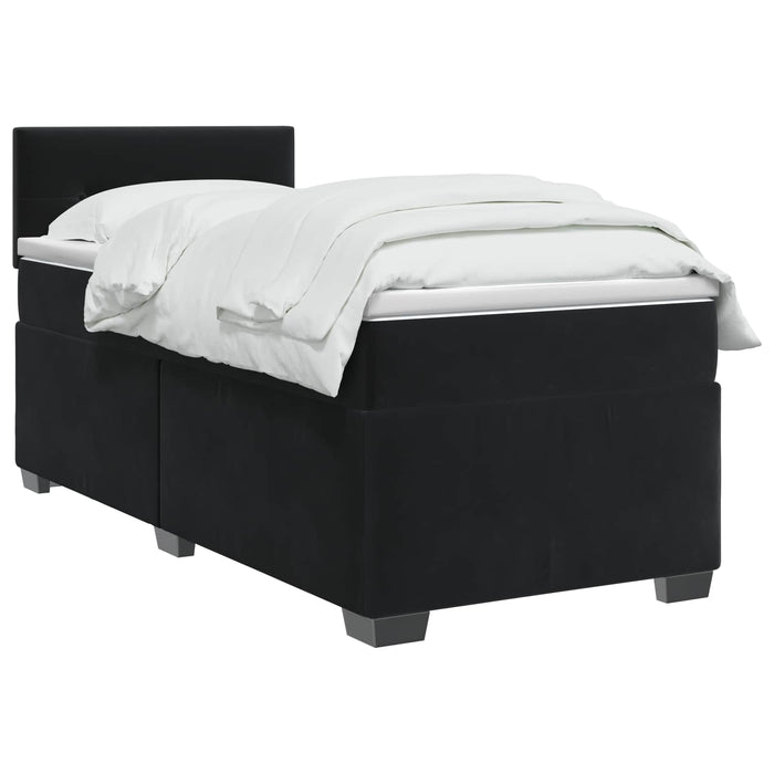 Pat box spring cu saltea și LED Negru 90 x 200 cm Catifea WALTI