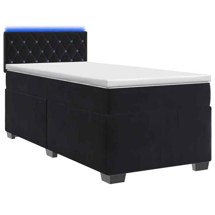 Pat box spring cu saltea și LED Negru 100 x 200 cm Catifea WALTI
