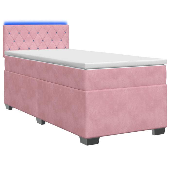 Pat box spring cu saltea și LED Roz 100 x 200 cm Catifea - WALTI WALTI