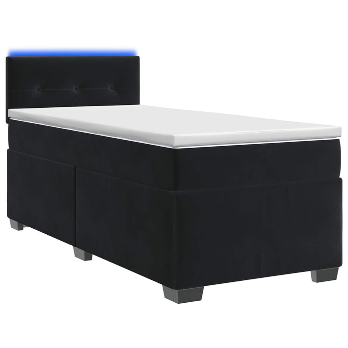 Pat box spring cu saltea și LED Negru 100 x 200 cm Catifea WALTI