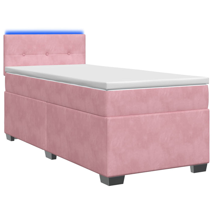 Pat box spring cu saltea și LED Roz 100 x 200 cm Catifea WALTI