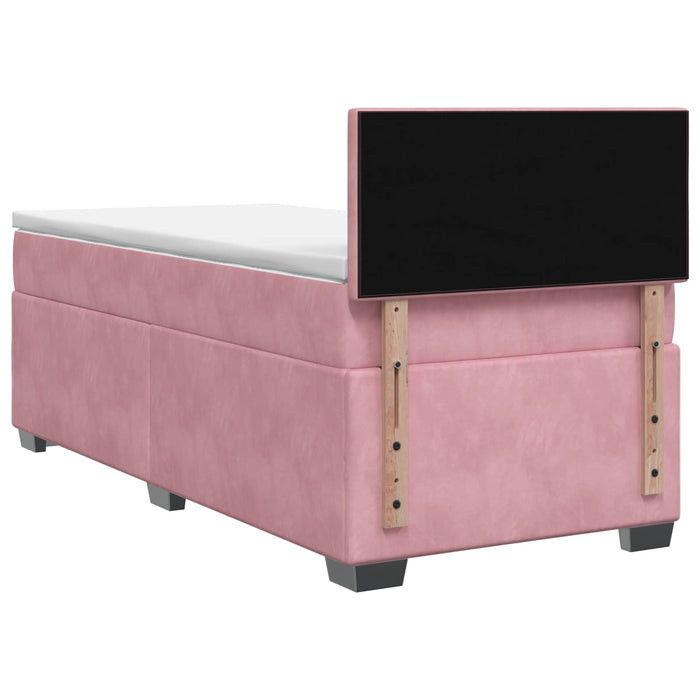 Pat box spring cu saltea și LED Roz 100 x 200 cm Catifea WALTI