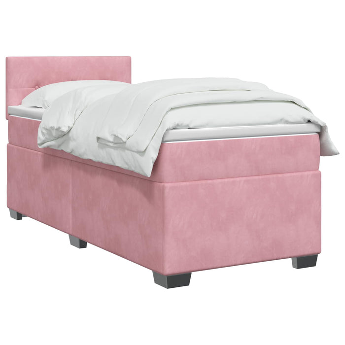 Pat box spring cu saltea și LED Roz 100 x 200 cm Catifea WALTI