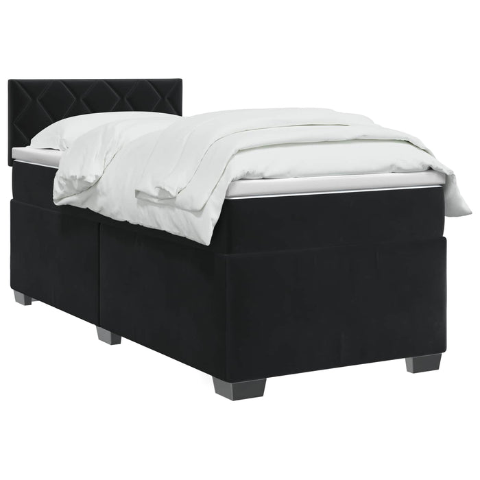 Pat box spring cu saltea și LED Negru 100 x 200 cm Catifea WALTI