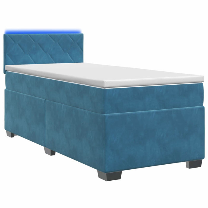 Pat box spring cu saltea și LED albastru 100 x 200 cm Catifea WALTI