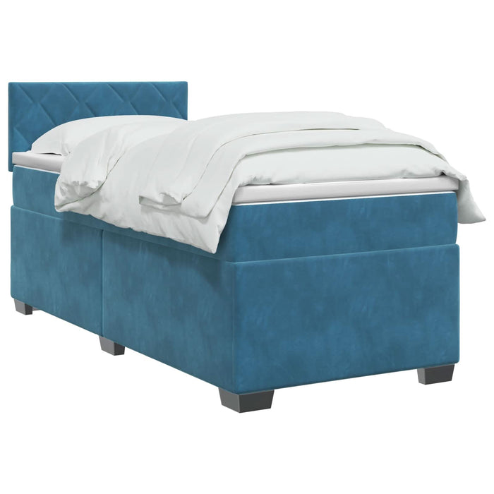 Pat box spring cu saltea și LED albastru 100 x 200 cm Catifea WALTI