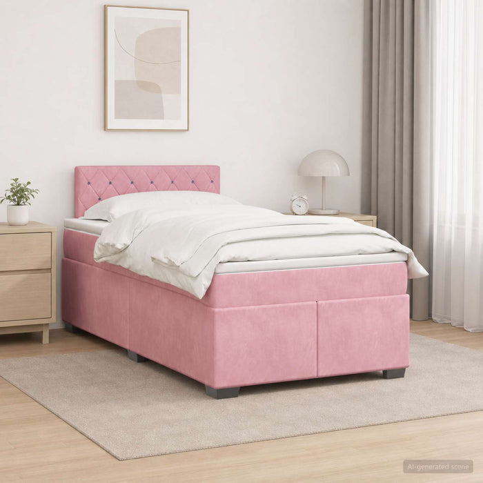 Pat box spring cu saltea și LED Roz 120 x 200 cm Catifea - WALTI WALTI