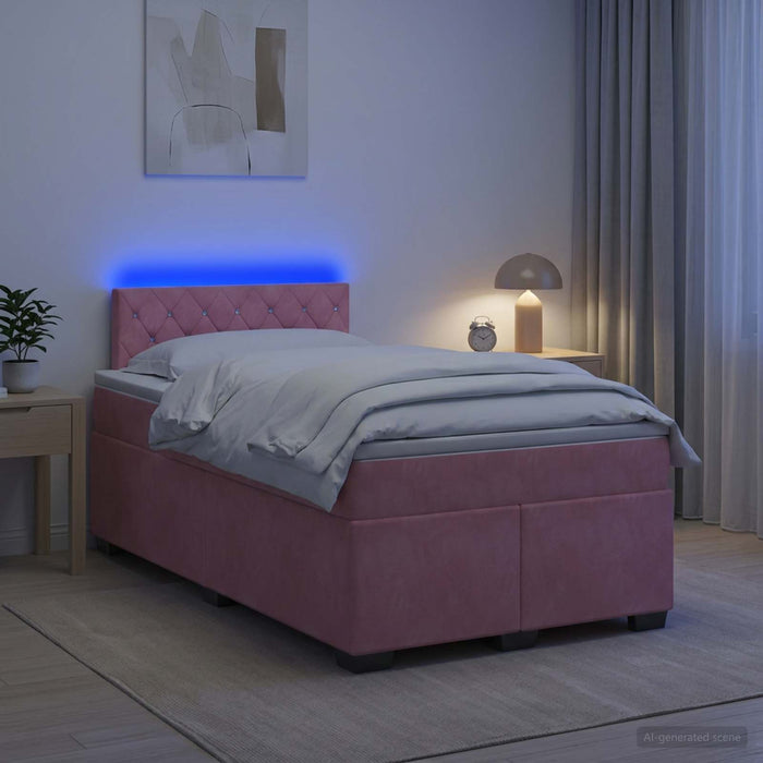 Pat box spring cu saltea și LED Roz 120 x 200 cm Catifea - WALTI WALTI