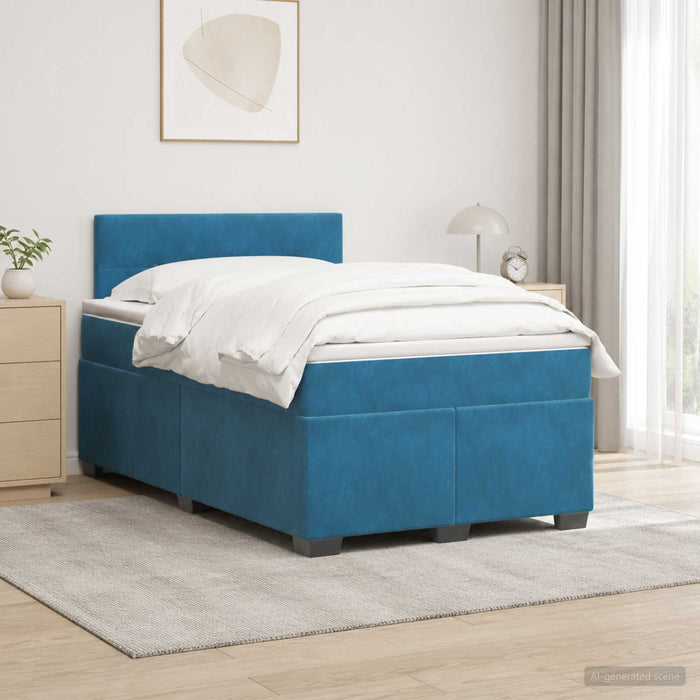 Pat box spring cu saltea și LED albastru 120 x 190 cm Catifea WALTI