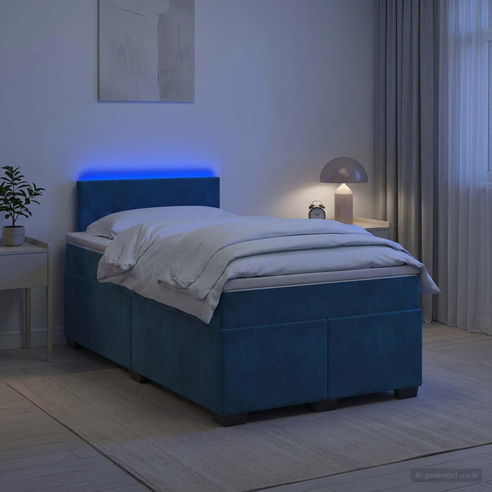Pat box spring cu saltea și LED albastru 120 x 190 cm Catifea WALTI