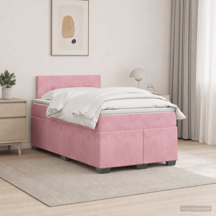 Pat box spring cu saltea și LED Roz 120 x 190 cm Catifea WALTI