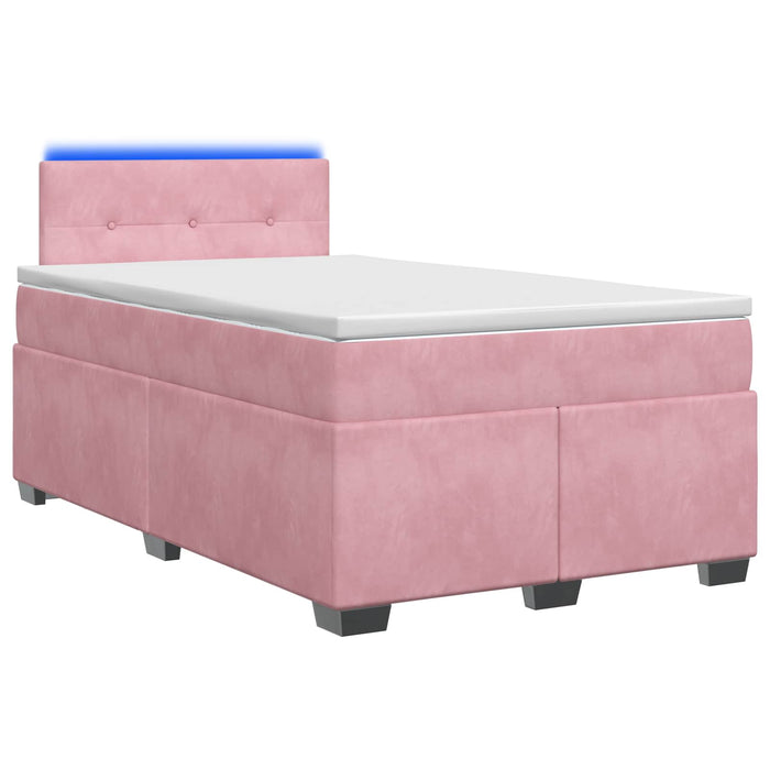Pat box spring cu saltea și LED Roz 120 x 190 cm Catifea WALTI