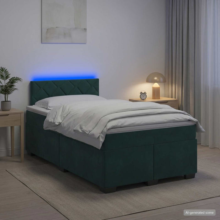 Pat box spring cu saltea și LED Verde închis 120 x 190 cm WALTI
