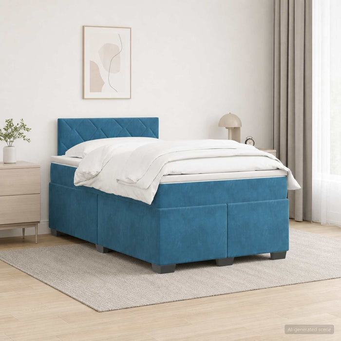 Pat box spring cu saltea și LED albastru 120 x 200 cm Catifea WALTI