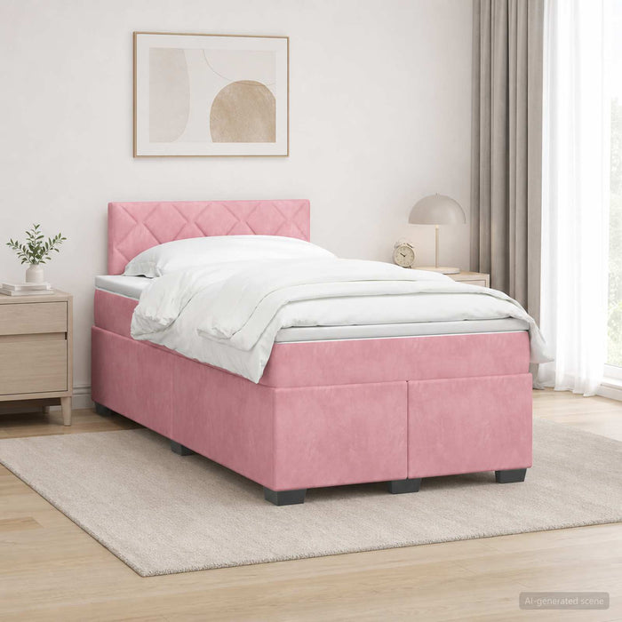 Pat box spring cu saltea și LED Roz 120 x 190 cm Catifea WALTI