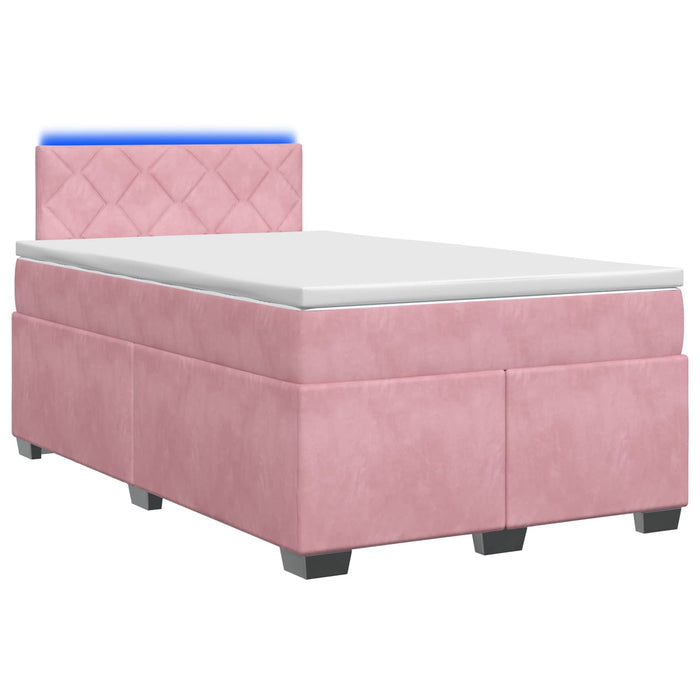 Pat box spring cu saltea și LED Roz 120 x 190 cm Catifea WALTI