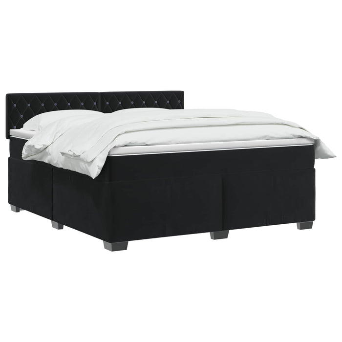 Pat box spring cu saltea și LED Negru 140 x 190 cm Catifea WALTI