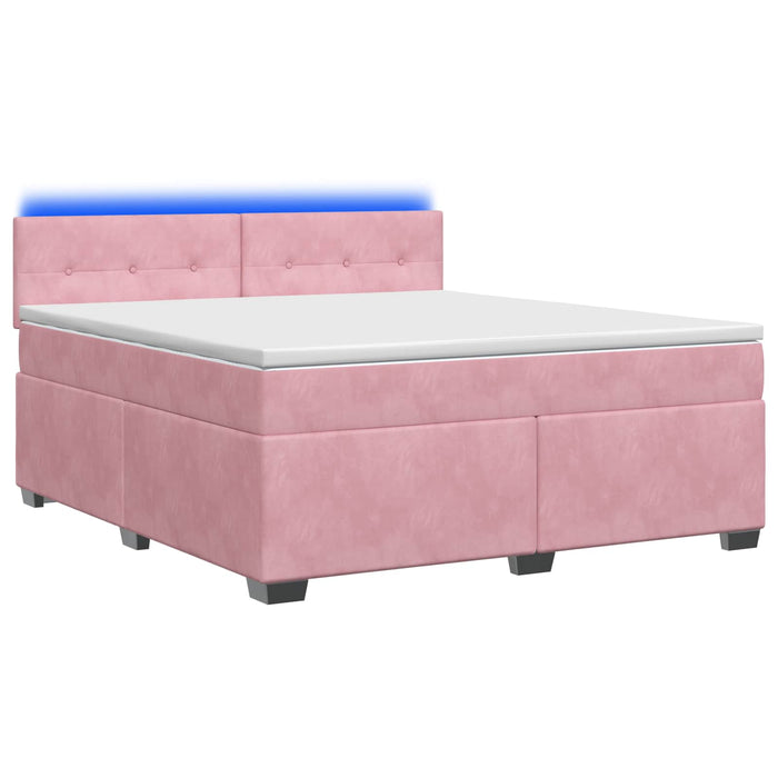 Pat box spring cu saltea și LED Roz 140 x 190 cm Catifea WALTI