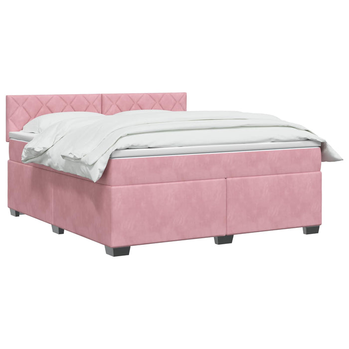 Pat box spring cu saltea și LED Roz 140 x 190 cm Catifea WALTI