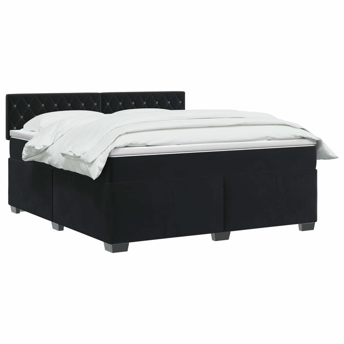 Pat box spring cu saltea și LED Negru 140 x 200 cm Catifea WALTI