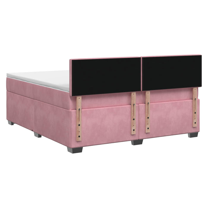 Pat box spring cu saltea și LED Roz 140 x 200 cm Catifea WALTI
