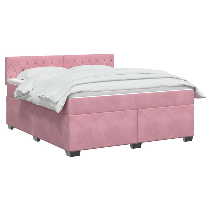 Pat box spring cu saltea și LED Roz 140 x 200 cm Catifea WALTI