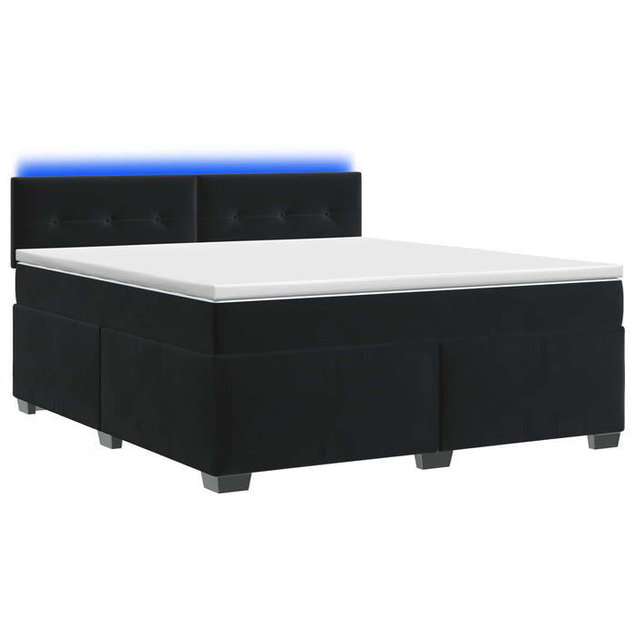 Pat box spring cu saltea și LED Negru 140 x 200 cm Catifea WALTI