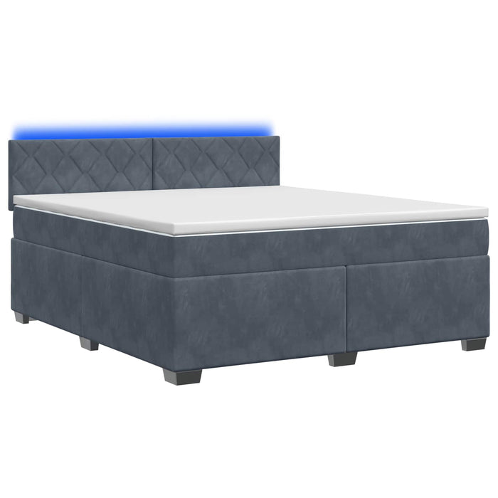 Pat box spring cu saltea și LED Gri închis 140 x 200 cm Catifea WALTI