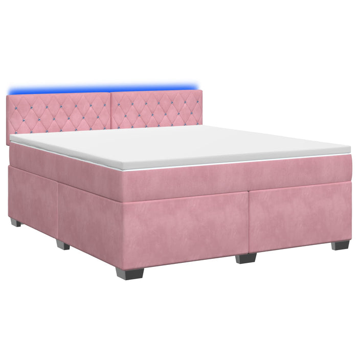 Pat box spring cu saltea și LED Roz 160 x 200 cm Catifea WALTI