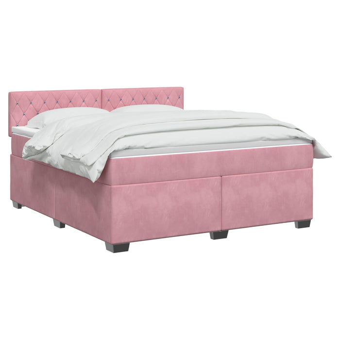 Pat box spring cu saltea și LED Roz 160 x 200 cm Catifea WALTI