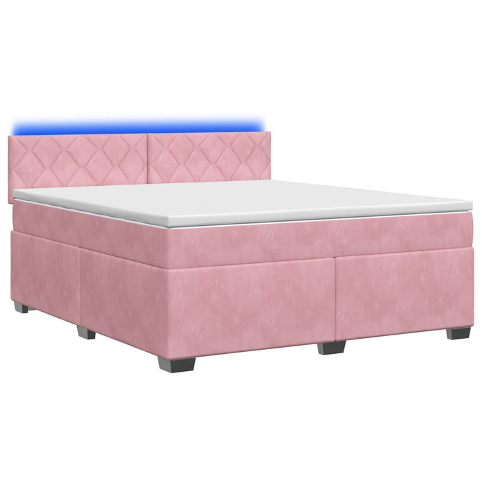 Pat box spring cu saltea și LED Roz 160 x 200 cm Catifea - WALTI WALTI