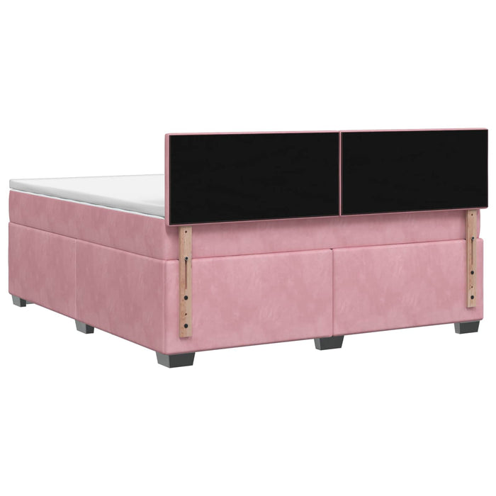Pat box spring cu saltea și LED Roz 160 x 200 cm Catifea - WALTI WALTI