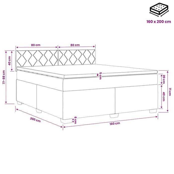 Pat box spring cu saltea și LED Roz 160 x 200 cm Catifea - WALTI WALTI