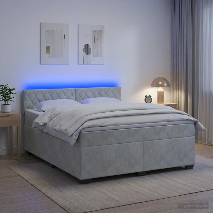 Pat box spring cu saltea și LED Gri deschis 180 x 200 cm - WALTI WALTI