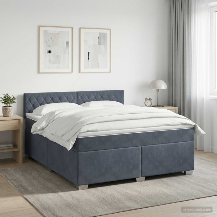 Pat box spring cu saltea și LED Gri închis 180 x 200 cm Catifea - WALTI WALTI