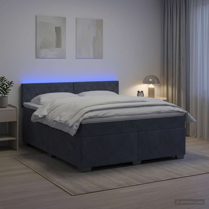 Pat box spring cu saltea și LED Gri închis 180 x 200 cm Catifea - WALTI WALTI