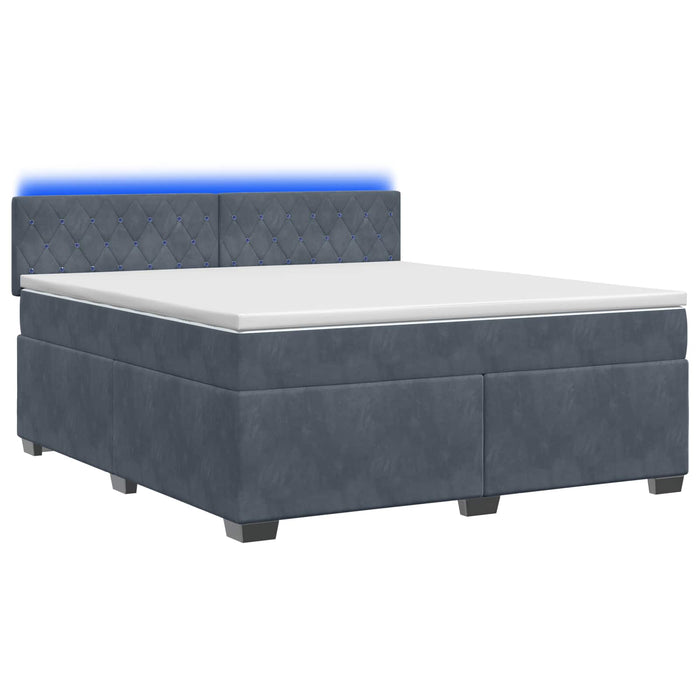 Pat box spring cu saltea și LED Gri închis 180 x 200 cm Catifea WALTI