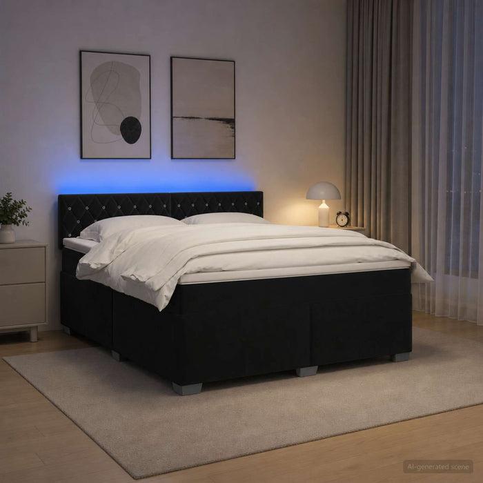 Pat box spring cu saltea și LED Negru 140 x 200 cm Catifea WALTI