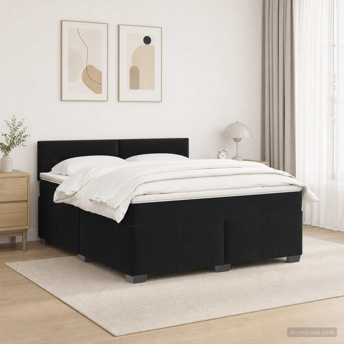 Pat box spring cu saltea și LED Negru 160 x 200 cm Catifea - WALTI WALTI