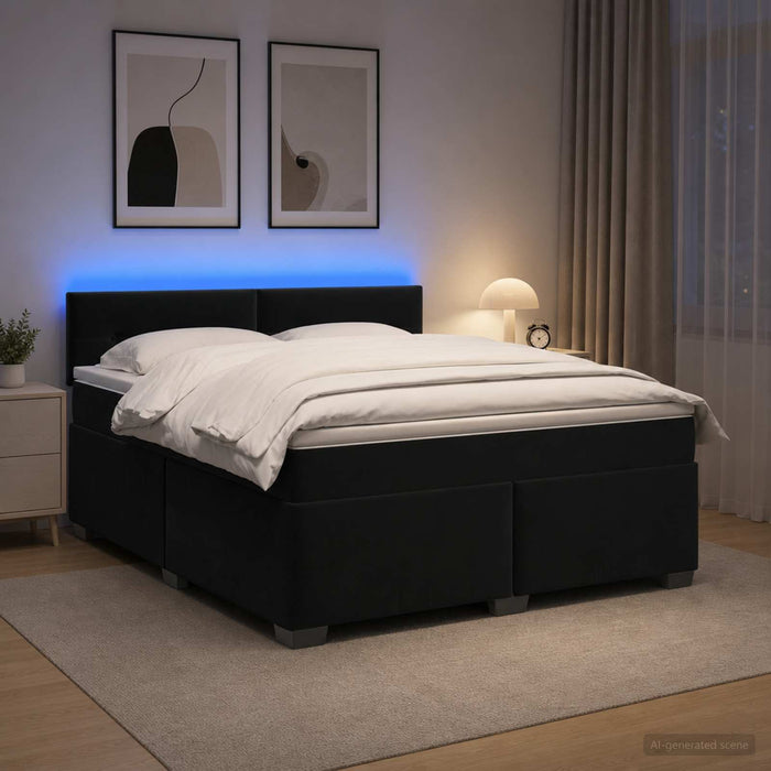 Pat box spring cu saltea și LED Negru 160 x 200 cm Catifea - WALTI WALTI