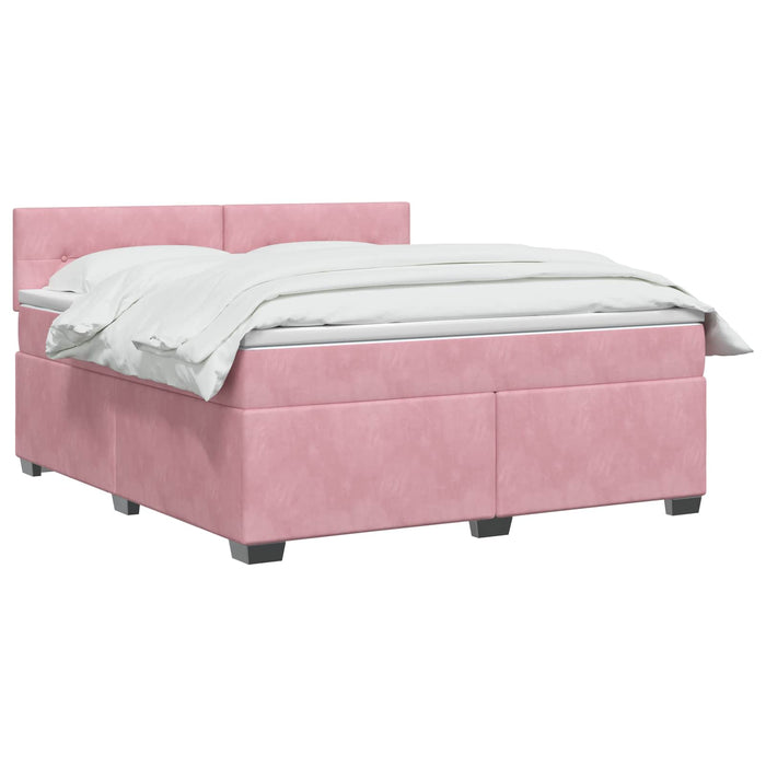 Pat box spring cu saltea și LED Roz 180 x 200 cm Catifea WALTI