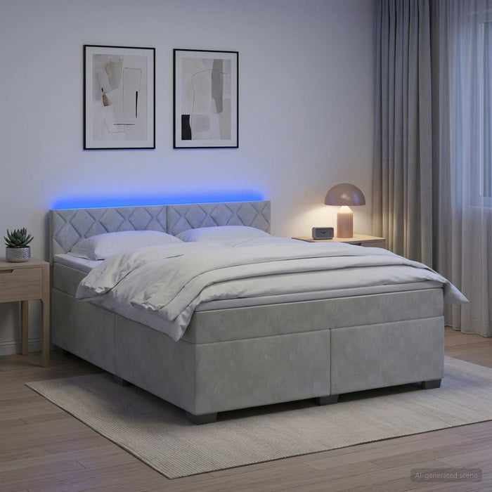 Pat box spring cu saltea și LED Gri deschis 160 x 200 cm - WALTI WALTI