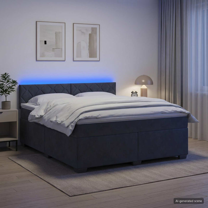 Pat box spring cu saltea și LED Gri închis 140 x 200 cm Catifea WALTI
