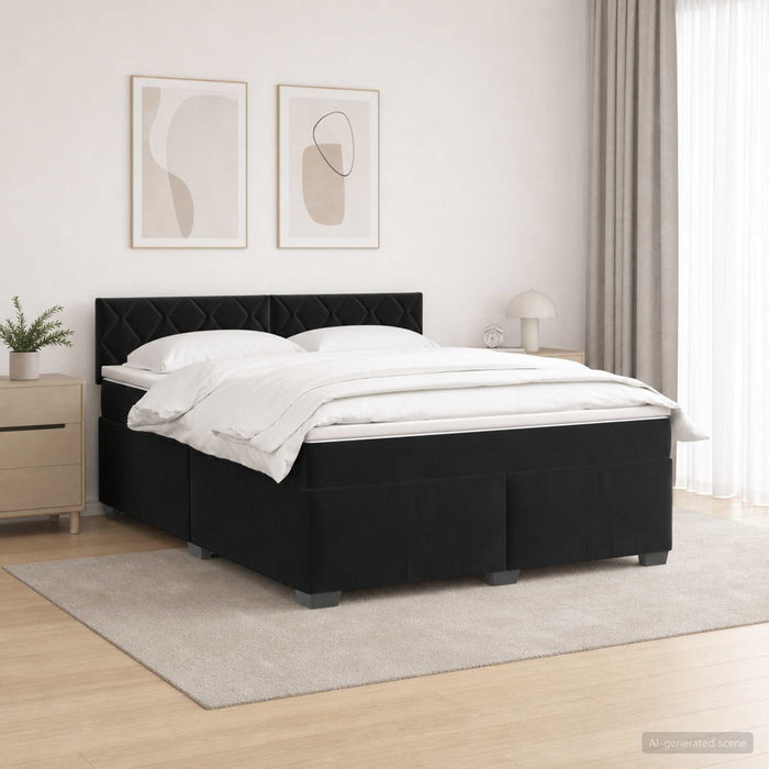 Pat box spring cu saltea și LED Negru 160 x 200 cm Catifea - WALTI WALTI