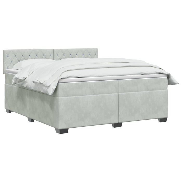 Pat box spring cu saltea și LED Gri deschis 200 x 200 cm WALTI